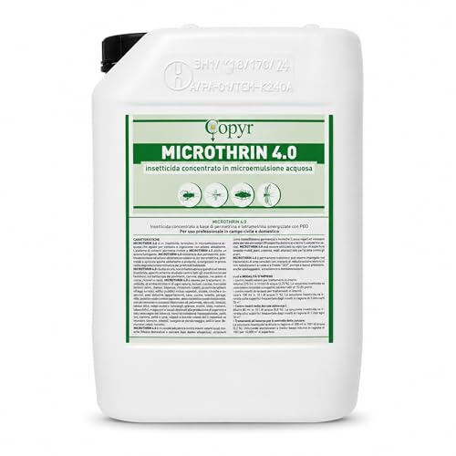 Microthrin 4.0 5 L Copyr – Insetticida Concentrato per Uso Civile e Domestico contro Zanzare, Mosche, Blatte e Formiche. Per interni ed esterni, idoneo per tutti i tipi di impianti e irroratori.
