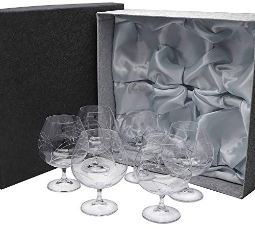 Gala&K | Set de 6 copas de cristal para coñac o brandy | Talladas a mano | Colección GASTRO.