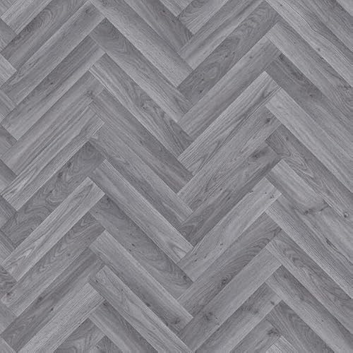 Dark Grey Wood Herringbone Effect Vinyl Flooring For Kitchen, Bathroom, LivingRoom, 4.20mm Thick Vinyl Sheet, 7 Year Warranty, Suitable for underfloor heating-5 X 4 mt