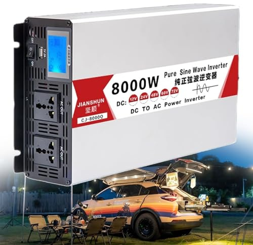 Inverter a onda sinusoidale pura, convertitore di tensione da 4000 W/5000 W/6000 W/8000 W CC 12 V/24 V/48 V/60 V/72 V a CA 110 V/220 V 230 V 240 V con prese, porte USB, LED di tensione per auto, cam