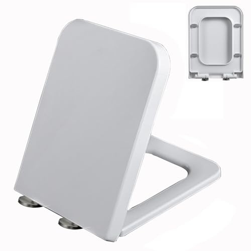 Siège de toilette à fermeture douce avec charnière réglable, libération rapide et facile à installer, matériau PP épais durable, ne se desserre pas, design carré arrondi, utilisation confortable et