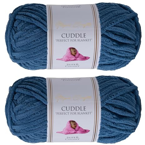 Utopia Crafts Cuddle Supertjockt Chenillegarn Saxblått, 100 g 60 m Nystan, Fluffigt, Mjukt & Lätt att Använda, Chunkygarn för Virkning & Stickning, Nybörjarvänligt Alternativ till Ullgarn - 2-pack