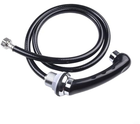 GANCEI Grifo de cama de champú con manguera, cabezal de ducha de 15 cm y manguera de 117 cm para champú y lavabo, aleación negra, equipo de peluquería (1 unidad)