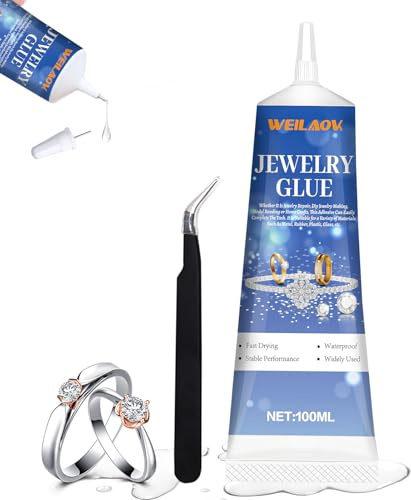 Pegamento para Joyería, Pegamento Bisuteria, Pegamento Fuerte para Joyería Incluye Pinzas y una Punta Fina, Perfecta para La Unión Precisa de Perlas, Gemas y Más, 100ML