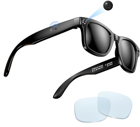 Domars AI Glasses intelligenti con Fotocamera HD, Traduzione in Tempo Reale, Riproduzione Musicale e Chiamate Bluetooth 5.4, Batteria 7 Giorni,Lenti Anti-luce blu e Occhiali da sole,Impermeabile IP65