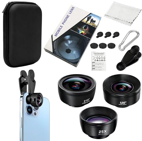 Kit de objetivo 3 en 1 para teléfono móvil, objetivo ojo de pez de 198°, objetivo macro 15X, gran angular 0,63 X, lente de cámara universal acoplable para la mayoría de smartphones
