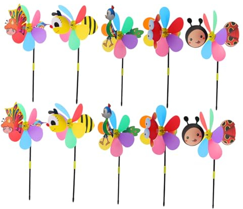 SHINEOFI 10 pièces Moulins à Vent Décoratifs Plastique Dessin Animé Ornements Jardin Colorés pour Extérieur Jouets Éducatifs Animaux pour Fête et Décoration Extérieure