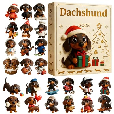 Dachshund Advent 2025 Weihnachtsanhänger Dackel Adventskalender 2025 Charmante Hunde Dekofigur Mit 24 Zahlen Als Baumschmuck Fensterbild Oder Nikolausstiefel Füllung Für Die Festtage