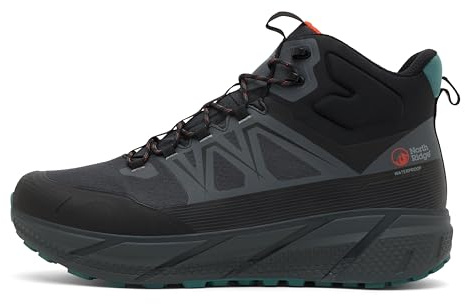 NORTH RIDGE Men's Flux Speed Mid Walking Boot with High Traction Rubber Sole & Ankle Support, Waterproof, Breathable (Black, 11, UK Footwear Size System, Adult, Men, Numeric, Medium, 11)