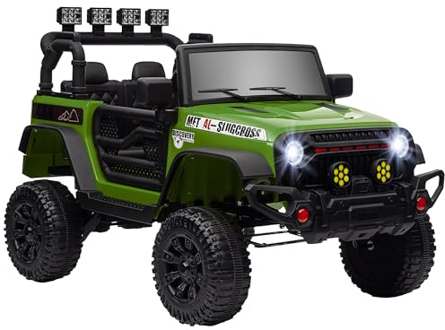AIYAPLAY Coche Eléctrico para Niños de +3 Años Carro Eléctrico Infantil Todoterreno de Batería 12V con Mando a Distancia Ruedas Amortiguadas Faros LED Bocina Música Verde