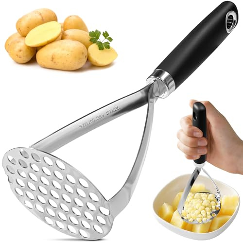 Potato Mashers, Potato Masher Food Grade Stainless Steel, Heavy Duty Potato Ricer Masher with Soft Grip Handle, Kitchen Food Masher for Mashed Potato, Tomato Puree, Jam, Vegetable & Fruits