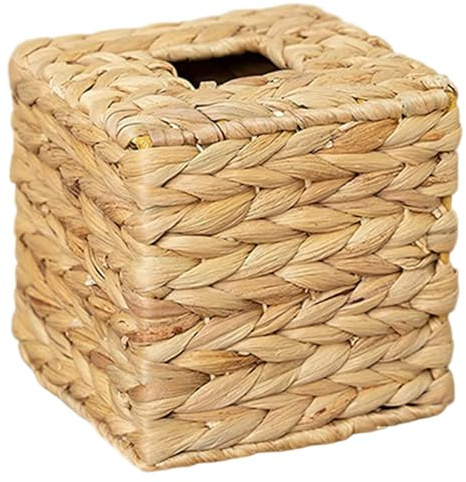 Cubierta para Caja de pañuelos de ratán, Cubierta Cuadrada para Caja de pañuelos de Mimbre, servilleteros rústicos de Jacinto de Agua para baño, Oficina, Sala de Estar