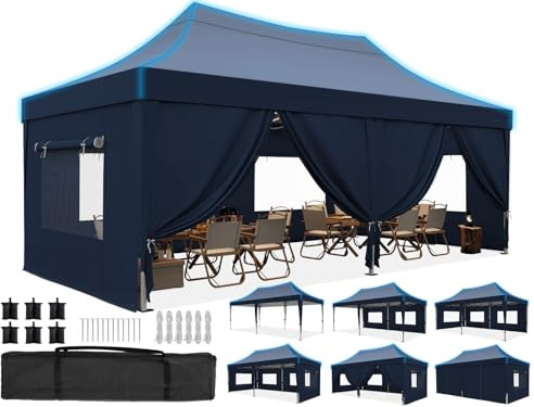 Quictent Faltpavillon 3x6m wasserdicht | Partyzelt, Pop-Up Pavillon, Gartenpavillon, stabil, mit Seitenwänden, UV-Schutz 50+, Tragetasche inkl, Stahlrahmen