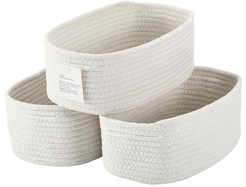 Liliume 3 Stück Baumwollseil Aufbewahrungskorb Rechteck mit Griff Weiß 30x20x11cm Bad Schlafzimmer
