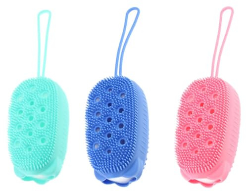 3 Stück Silikon Duschbürsten für Körperpflege und Bad | Hautmassagegerät mit Aufhänge Ring, für Senioren und Babys, Unterstützt Massage und Durchblutung Zufällige Farbe
