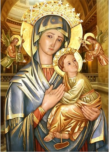 MXJSUA 5D Diamond Painting Bilder 5D Diamant Painting Bilder Erwachsene DIY Diamantmalerei von Number Kit Runde Dril Perlen Kristall Strass Bild Wandaufkleber Dekor Jungfrau Maria und Jesus 30x40cm