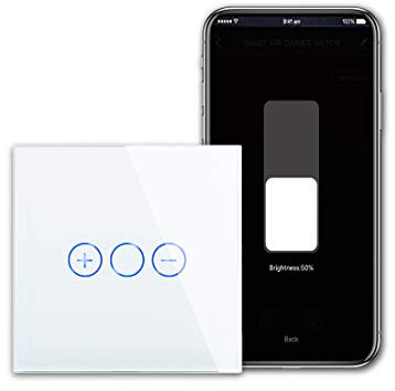 CNBINGO Smart Dimmer Switch for Dimmable LED Light, Voice Control by Alexa, Remote Control by Smart Life App, WiFi Touch Light Switch with Glass Wall Plate, Backlight, Neutral Wire Required