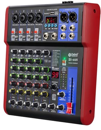 D Debra Audio Pro Portable Recording Mixer Audio with USB 99 DSP Digital Effects for DJ Mixer Console Karaoke Recording Studio (SI-6UX (6 Channel))
