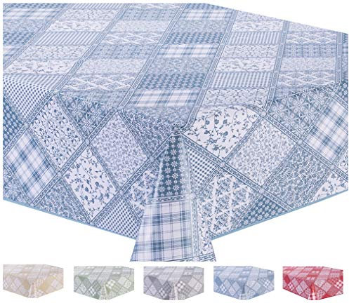 Wachstuch Tischdecke Abwaschbar Eckig 140 x 180 cm Blau Grau