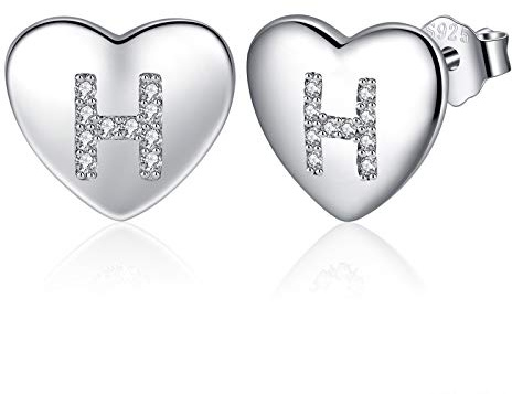 Jrêveinfini Lettera A-Z - Orecchini da donna in argento Sterling 925, con zirconia cubica, orecchini a forma di cuore, per bambine e bambine, Argento, Zirconia cubica
