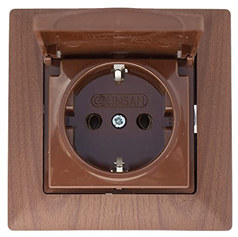 Prise de courant avec couvercle Visage - Encastrée - Aspect bois de noyer - Système pratique de bornes enfichables - Raccordement de câble sans vis