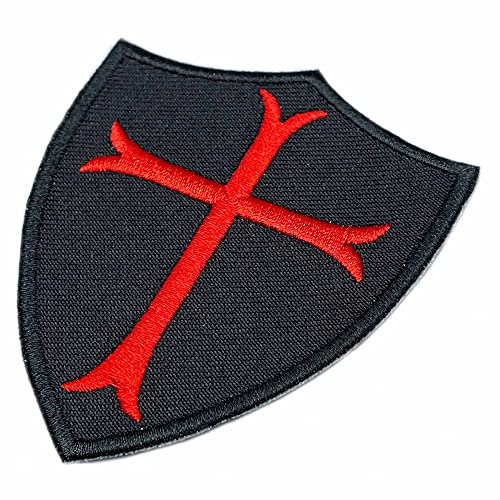 Templarkorssköld Från Tempelherrarnas Militära Korsfarare. Morallappsbroderad Brosch På Järn. Strykplåster för Kläder - Crossfit-Plåster - Templarplåster. 8x6 cm