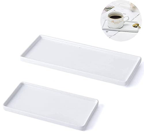 Whcctl Keramik-Tablett, 2 rechteckige Keramikschalen, Bad Tablett, Harz Schminktisch Tablett, Badezimmer Küche Aufbewahrungstablett für Tücher, Kerzen, Handtuch, Seife, Handtuch