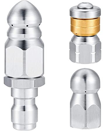 WANGCL Lot de 3 buses d'égout avec bouton rotatif en acier inoxydable pour tuyau de nettoyeur haute pression de 6,35 mm