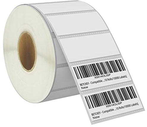 BETCKEY - 64mm x 25mm(2,5 in x 1 in) Perforées Étiquettes Thermiques pour Code-Barres et Usage Multiple Compatible avec les imprimantes Zebra et autres [1 Rouleau/1380 Étiquettes]