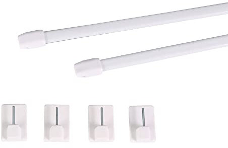 Deco-Raum Vitragestangen mit Klebehaken ausziehbar weiß Länge 80-140 cm Scheibenstange oval Gardinenstange ohne bohren Set 2 Stück Metall-Kunststoff