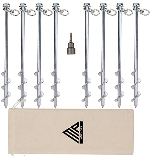 Earth Anchors - 12 Set of 8 Heavy Duty Ground Stakes - Screw in Anchors for Mobile Homes, Sheds, Swing Sets, Trees & Canopies - Includes Drill Bit