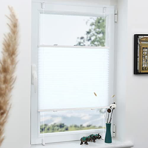 Plissee Klemmfix ohne Bohren Weiß 90x120cm(BxH) Plissees lichtdurchlässig Blickdicht Jalousien ohne Bohren Fensterrollo Klemmrollos Sonnenschutz Sichtschutz Faltrollo Easyfix Rollos für Fenster