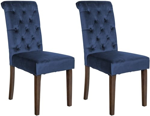 CLP 2er Set Esszimmerstühle Lisburn I Samt I Stoff I Polsterstühle Gesteppt Chesterfield Design Farbe blau Material Samt