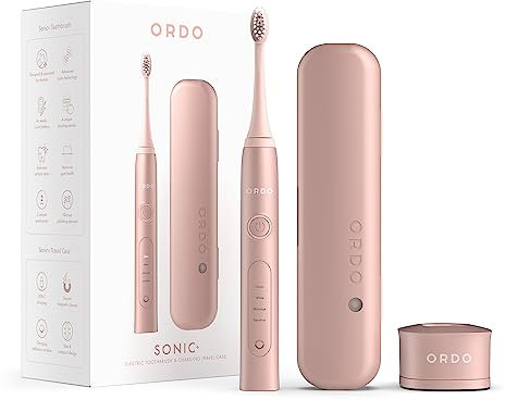 Ordo Sonic+ Electric Toothbrush with Case, Sonic Toothbrushes for Adults, Charging Travel Case, 4 Brushing Modes, Fast Rechargeable Battery, Silicone Polishing, USB Charger, Rose Gold