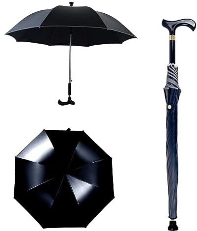 AVIITI Multi-Function Walking Cane Umbrella, Lightweight Wear-Resistant Aluminum Straight Rod, Non-Slip Climbing Tourism Long Handle Crutch Umbrella,Black,83cm/32.6inch