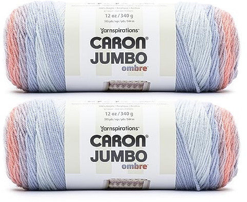 Caron Jumbo Garn, Acryl, Nr. 4 Kammgarn (Medium), 544 m, 340 g, Stricken und Häkeln, Rot, Blau (Blush and Blue), 2 Stück