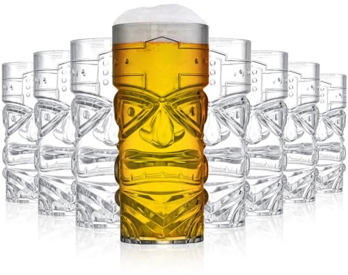 Okllen 8 Pack Plastic Tiki Cups, 16Oz/470ML Clear Tiki Cocktail Mugs, Trapical Stylish Drinking Tumblers for Modern Bar, Hawaiian Party, Luau Party Supplies