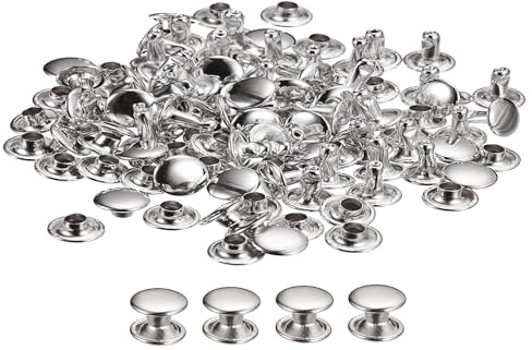 QUARKZMAN 100 Sets Ledernieten, 8x6mm Doppelt Kappe Nieten Metallnieten Runde Nieten Hohlnieten Niete für Lederhandwerk Reparatur DIY Geldbörsen Gürtel Taschen Schuhe, Silberton