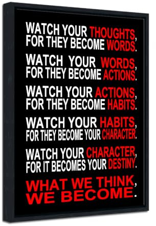 Wieco Art - Black Framed Watch Your Thoughts Motivational Classroom Poster Modern Canvas Prints Wall Art Paintings for Home Office Living Room Decorations