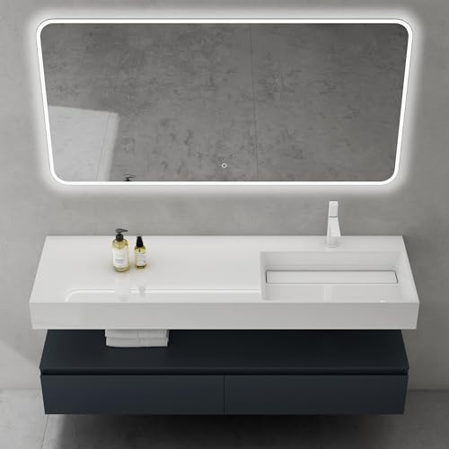 doporro Badmöbel-Set Anthrazit matt 150cm Mattweiß Waschbecken LED-Spiegel | Wandhängendes Badmöbel-Set mit Mineralguss-Waschbecken in Weiß Matt, LED-Spiegel & Soft-Close – großzügig, 150x48x25cm UP