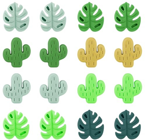 16 Stück Stricknadel Stopper, Niedlicher Kaktus- und Monstera-Blatt-Stil Stricknadel Endkappen Silikon Nadelspitzenstopper Strickspitzenschutz Zubehör zum Nähen, Quilten, Häkeln, Basteln