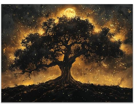 JOSUE Quadri Citta Bianco E Nero Albero della Vita Stampa Su Tela In Xxl Moderni,Oro, nero Quadri Home Decor Ristorante Cucina Regalo Di Anniversario-40x60cm Non incorniciato