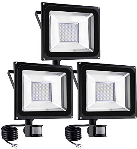 ASerZenith 100W Led Flood Lights Outside, Pir Sensor Security Lamp Fixtures, 8000 Lm 3200K Warm White Work Lighting, Ip65 Waterproof Garden Wall Light for Outdoor Roads (3 Pack) (3 Pack)