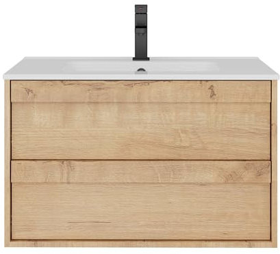 UEV Tvättbord med underskåp, tvättställsunderskåp 75 cm, hängande med mjukt stängningssystem, tvättplats, toppmonterat tvättställ, badrumsmöbler för gäster, toalett, badrumsmöbler set för badrum,