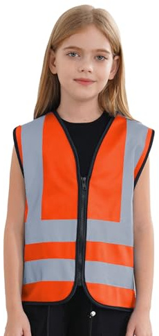 TTAO Chaleco de seguridad para niños con cremallera fabricado con material reflectante Chaleco de seguridad Chaleco de seguridad Chaleco de seguridad en 6 colores, tallas 3-12 años, naranja, 7-10 Años