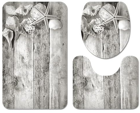 Bad Teppiche Set 3-Teiliges Graue Holzschale WC Vorleger Mit Ausschnitt Badematte Saugfähig WC Deckelbezug Badvorleger rutschfest Waschbar Toilettensitzbezug Badgarnitur (45x75cm)