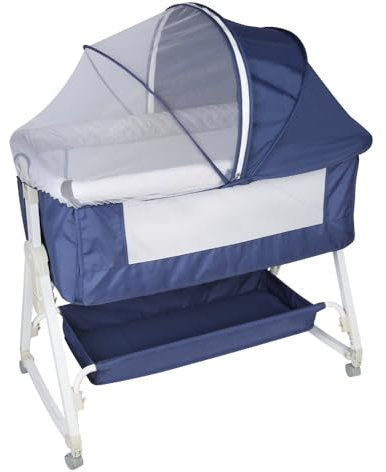 OHMG 3-in-1 Kinderbett mit Moskitonetz, Babywiege und Seitenbett für Cosleeping, Babywiege, Bassinet Baby, Bedside Sleeper, für Babys von 1 bis 36 Monaten, mit um 360° drehbaren Rädern und Korb