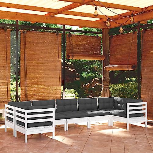 WEMYUFURN 7-TLG. Garten-Lounge-Set mit Kissen Weiß Kiefernholz, Outdoor-Sitzgruppe, Terrassen-Lounge-Set, Garten-Couchgarnitur - Wetterbeständig, Komfortabel - für Terrasse, Garten und Balkon