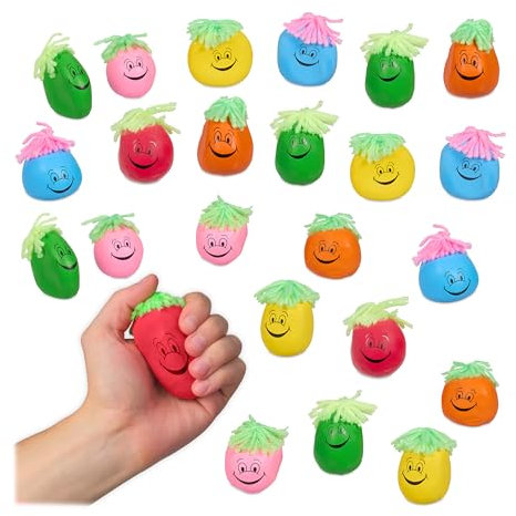 Relaxdays Stressball 6 cm, 24er Set, Grimasse/Haare, Antistressball knetbar für Kinder, Erwachsene, Knautschball, bunt