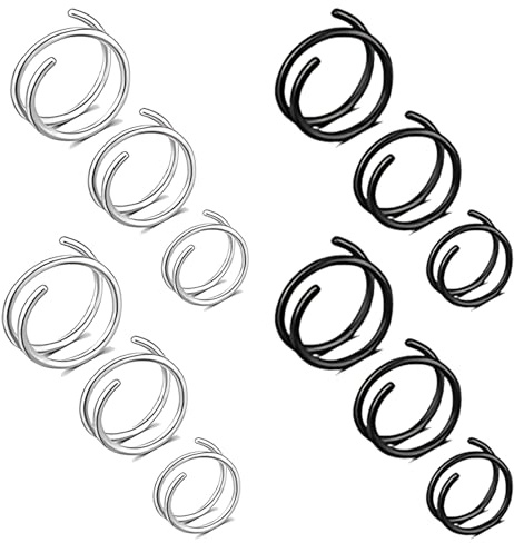 KkvoGmle 12 PCS Double Nose Ring, Double Hoop Nose Ring for Single Piercing 6mm/8mm/10mm Stainless Steel Spiral Nose Rings for Women(Silver, Black)